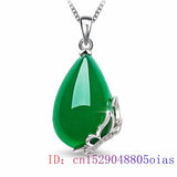 Jade Water Droplet Pendant Charm 925 Silver Necklace Chalcedony Hetian Jewelry