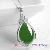 925 Silver Jade Water Droplet Pendant Chalcedony Necklace