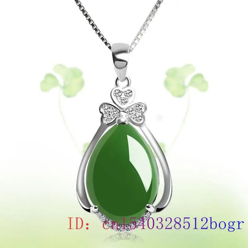 925 Silver Jade Water Droplet Pendant Chalcedony Necklace