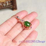 Chinese Hetian Jade Water Droplet Pendant 925 Silver Charm Necklace