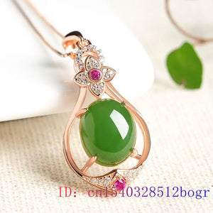 Chinese Hetian Jade Water Droplet Pendant 925 Silver Charm Necklace