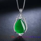Jade Water Droplet Pendant 925 Silver Hetian Amulet Necklace
