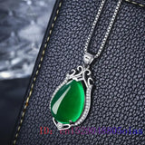 Jade Water Droplet Pendant 925 Silver Hetian Amulet Necklace