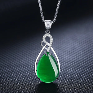 Hetian Jade Water Droplet Pendant 925 Silver Necklace