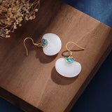 925 Silver Plated Jade Gem Heart Earrings for Women