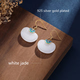 925 Silver Plated Jade Gem Heart Earrings for Women