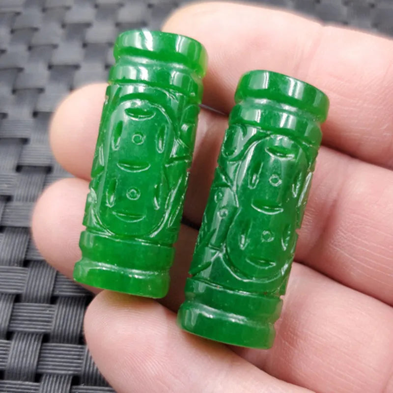Emerald Green Jade Pendant Necklace with Lutong Bucket Bead Pendant