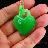 Green Jadeite Heart Pendant Amulet Chinese Necklace Jewelry Charm