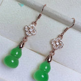 925 Silver Classic Rose Earrings Green Jade Drop Fine Jewelry