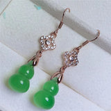 925 Silver Classic Rose Earrings Green Jade Drop Fine Jewelry