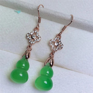 925 Silver Classic Rose Earrings Green Jade Drop Fine Jewelry