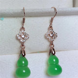 925 Silver Classic Rose Earrings Green Jade Drop Fine Jewelry