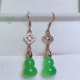 925 Silver Classic Rose Earrings Green Jade Drop Fine Jewelry