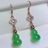 925 Silver Classic Rose Earrings Green Jade Drop Fine Jewelry