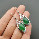 Green Chalcedony Jade Water Drop Earrings 925 Sterling Silver