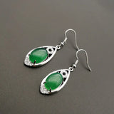 Green Chalcedony Jade Water Drop Earrings 925 Sterling Silver