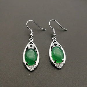 Green Chalcedony Jade Water Drop Earrings 925 Sterling Silver