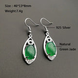 Green Chalcedony Jade Water Drop Earrings 925 Sterling Silver
