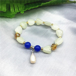 Green Jade Stone Bracelets For Women Ethnic Pearl Fine Jewelry