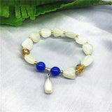 Green Jade Stone Bracelets For Women Ethnic Pearl Fine Jewelry