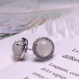 Vintage Green Yellow Jade Stud Earrings Sterling Silver Wedding Jewelry