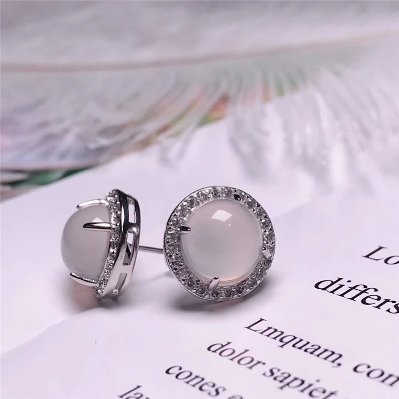 Vintage Green Yellow Jade Stud Earrings Sterling Silver Wedding Jewelry