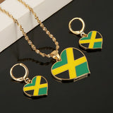 Jamaica Heart Map National Flag Pendant Necklace Earrings
