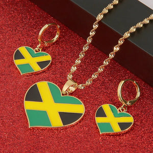 Jamaica Heart Map National Flag Pendant Necklace Earrings