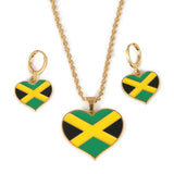 Jamaica Heart Map National Flag Pendant Necklace Earrings