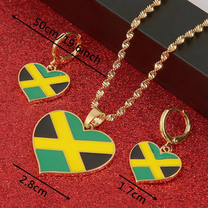 Jamaica Heart Map National Flag Pendant Necklace Earrings