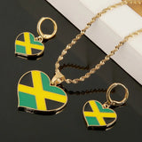 Jamaica Heart Map National Flag Pendant Necklace Earrings
