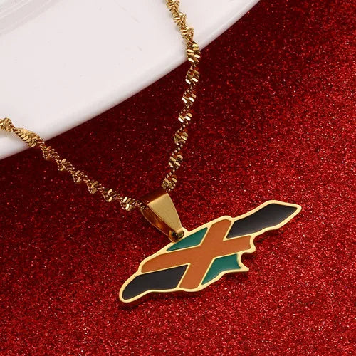 Jamaica Map Pendant Necklaces Jamaican Flag Jewelry