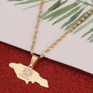 Jamaica Map Pendant Necklaces Jamaican Flag Jewelry