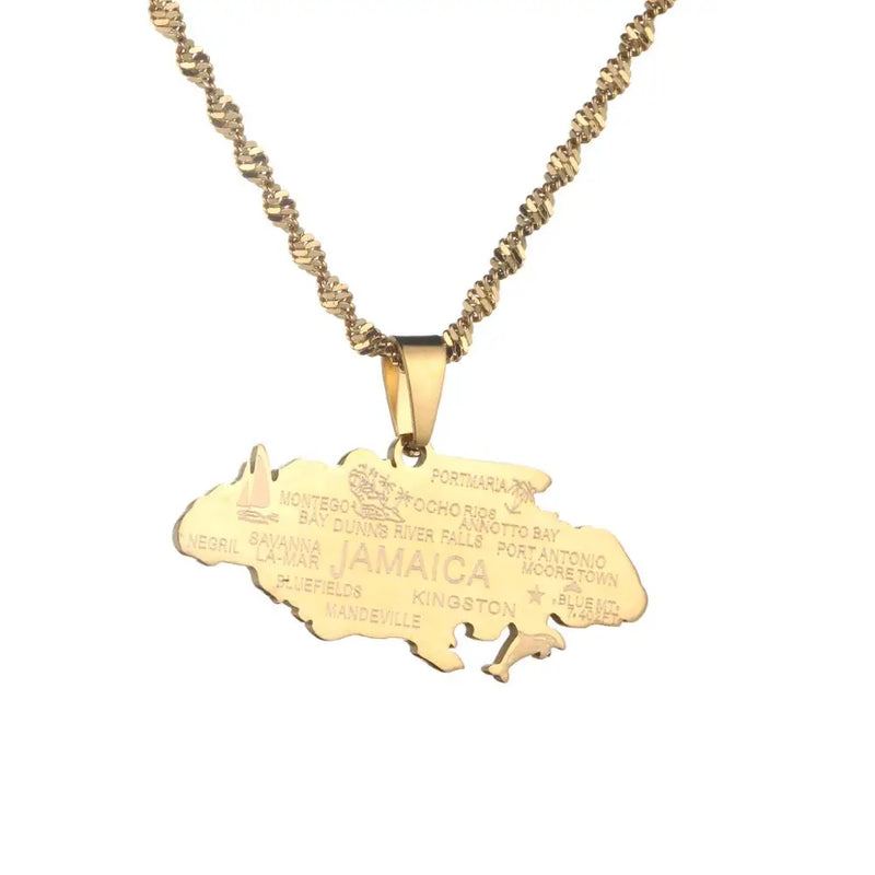 Jamaica Map Pendant Necklaces for Women Girl Jewelry Jamaican Patriotic