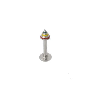 Jamaican Stripe Spike Labret Surgical Steel Cone Lip Piercing 14G 16G