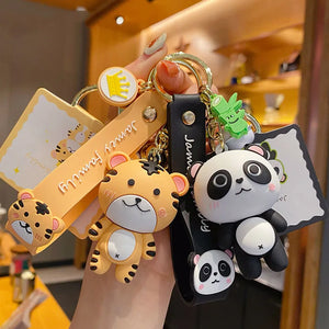 James Family Cartoon Key Chain Silicone Panda Cat Lion Tiger Rabbit Dinosaur