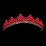 JaneVini Red Crowns and Tiaras Beaded Pearls Bridal Crown