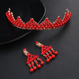 JaneVini Red Crowns and Tiaras Beaded Pearls Bridal Crown
