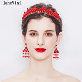 JaneVini Red Crowns and Tiaras Beaded Pearls Bridal Crown