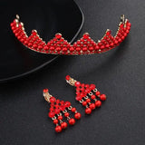 JaneVini Red Crowns and Tiaras Beaded Pearls Bridal Crown