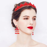 JaneVini Red Crowns and Tiaras Beaded Pearls Bridal Crown