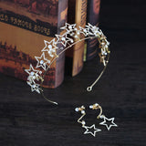 Golden Stars Bridal Crown Tiara Set Wedding Hair Jewellery