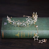 Golden Stars Bridal Crown Tiara Set Wedding Hair Jewellery