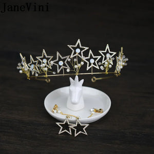 Golden Stars Bridal Crown Tiara Set Wedding Hair Jewellery