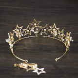 Golden Stars Bridal Crown Tiara Set Wedding Hair Jewellery