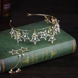 Golden Stars Bridal Crown Tiara Set Wedding Hair Jewellery
