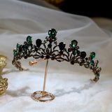 Green Rhinestone Bridal Headpiece Tiara Crown