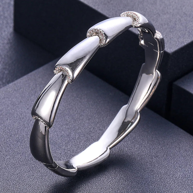 Janekelly Bold Bangle Cuff Cubic Zirconia Crystal Bracelet