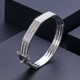 Janekelly Stackable Bangle Cuff with Full Cubic Zircon Crystal CZ Dubai Silver