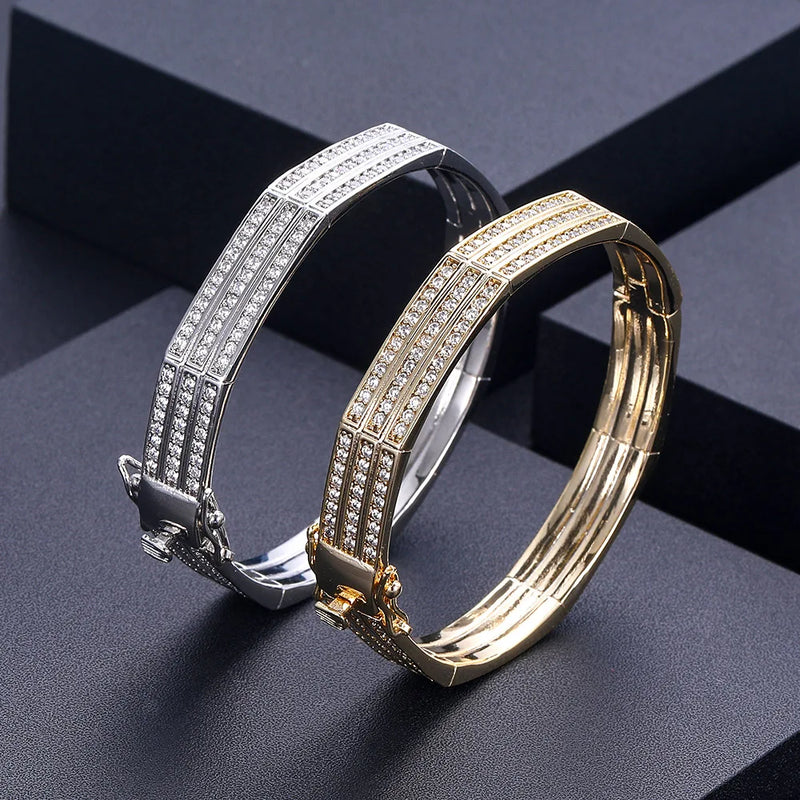 Janekelly Stackable Bangle Cuff with Full Cubic Zircon Crystal CZ Dubai Silver
